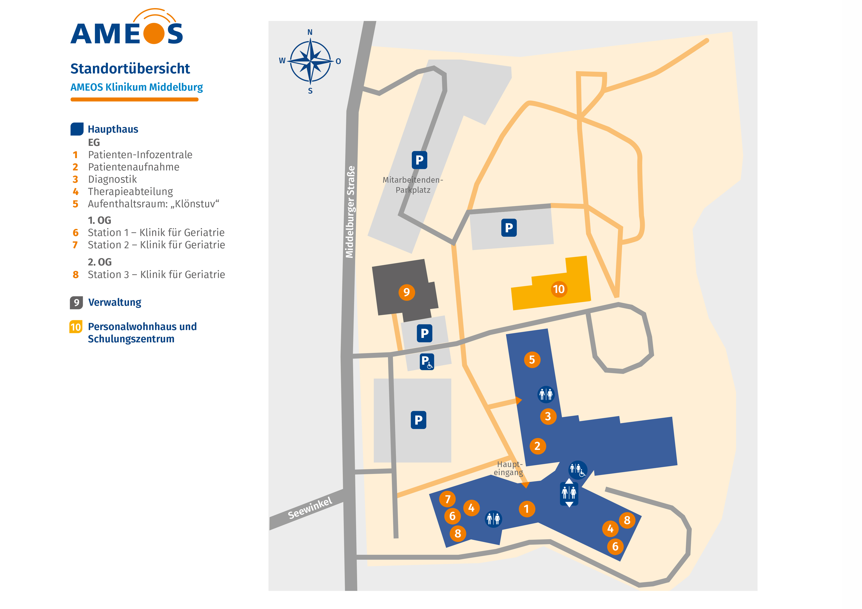 Hier ist ein Lageplan des AMEOS Klinikum Middelburg abgebildet
