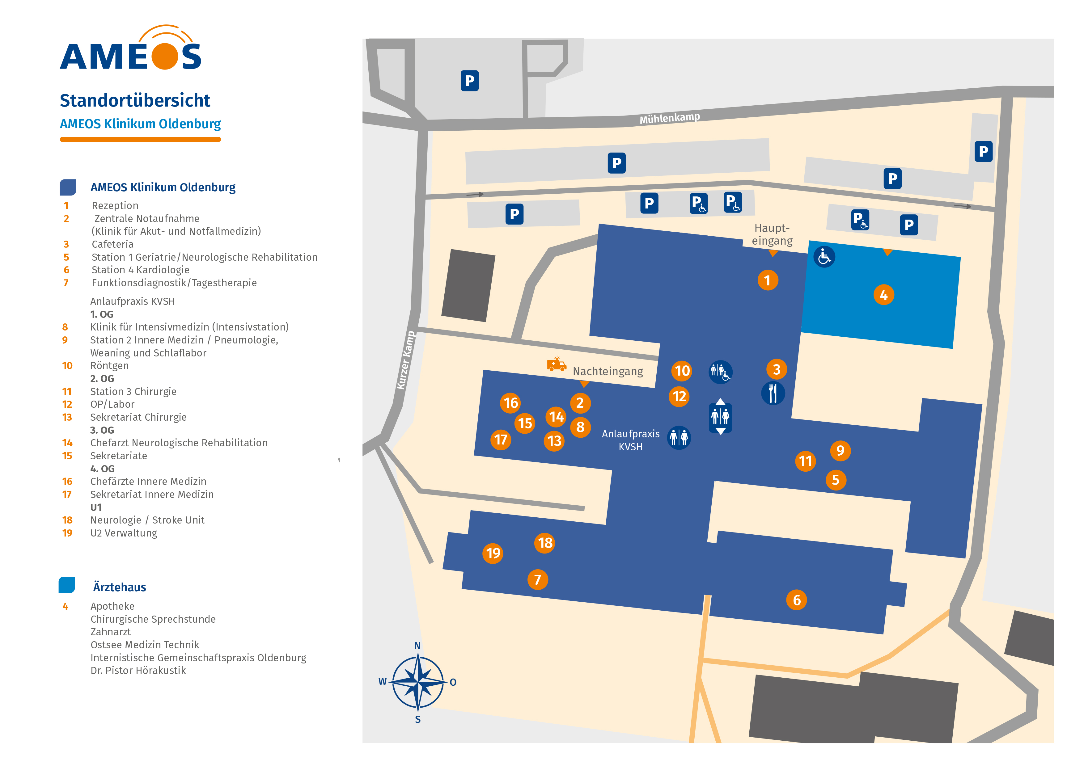 Hier ist ein Lageplan des AMEOS Klinikum Oldenburg abgebildet