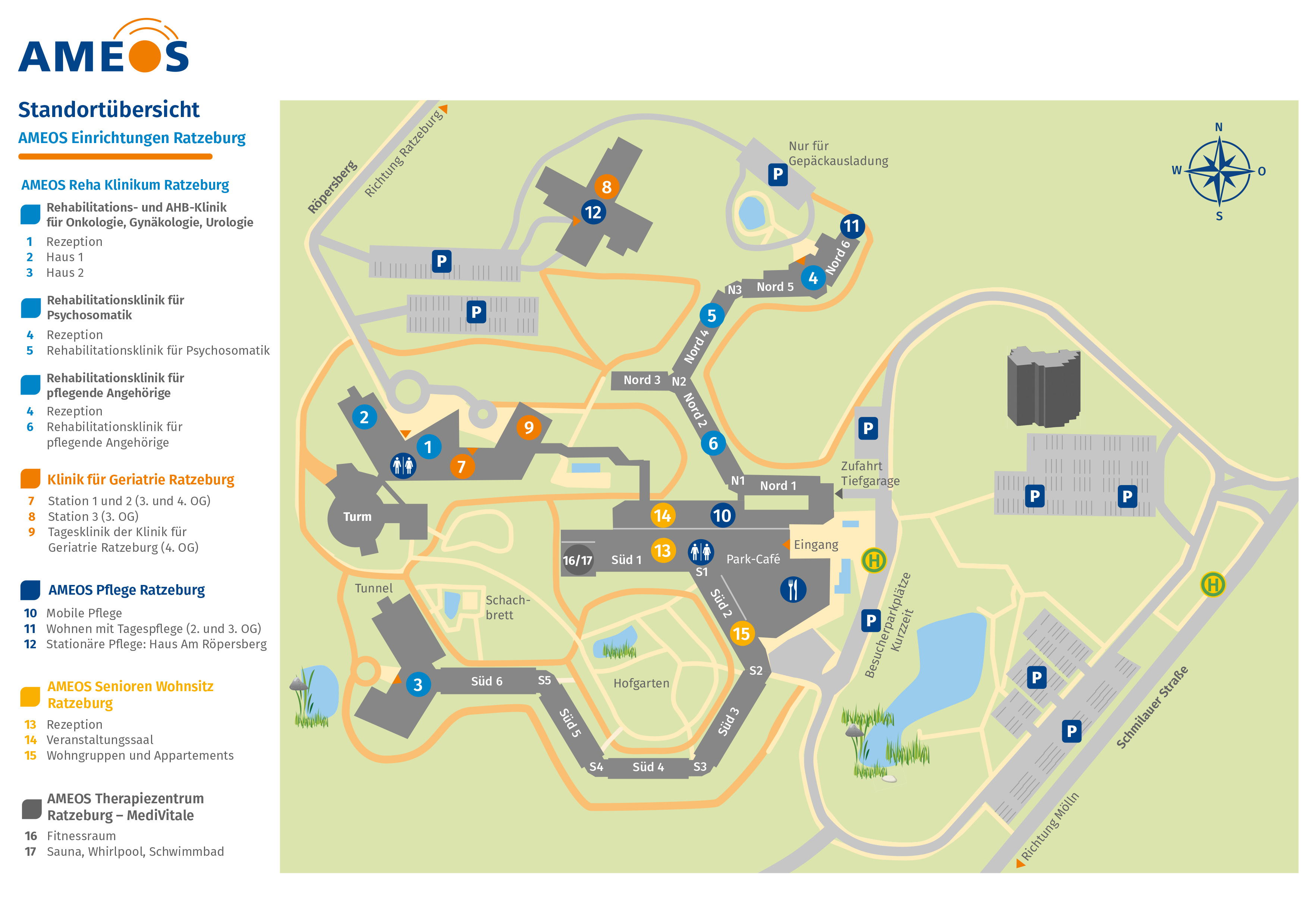 Hier ist ein Lageplan der AMEOS Einrichtungen Ratzeburg abgebildet
