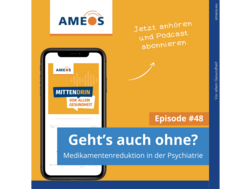 Abbildung eines Smartphones, auf dem der AMEOS Podcast abgespielt wird